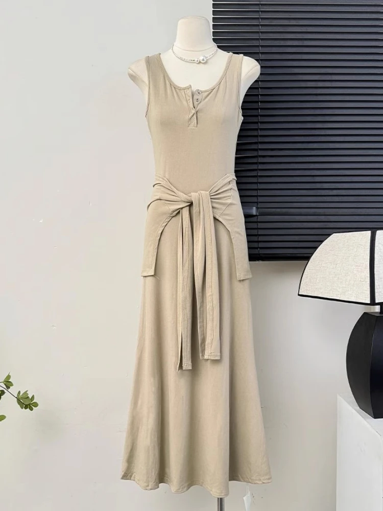 2024 Vintage Rest High Waist Dress 2-Piece Set Women's Summer New Slim-Fit Slimming Thin Sunscreen Shawl Vest Long Skirt Suit