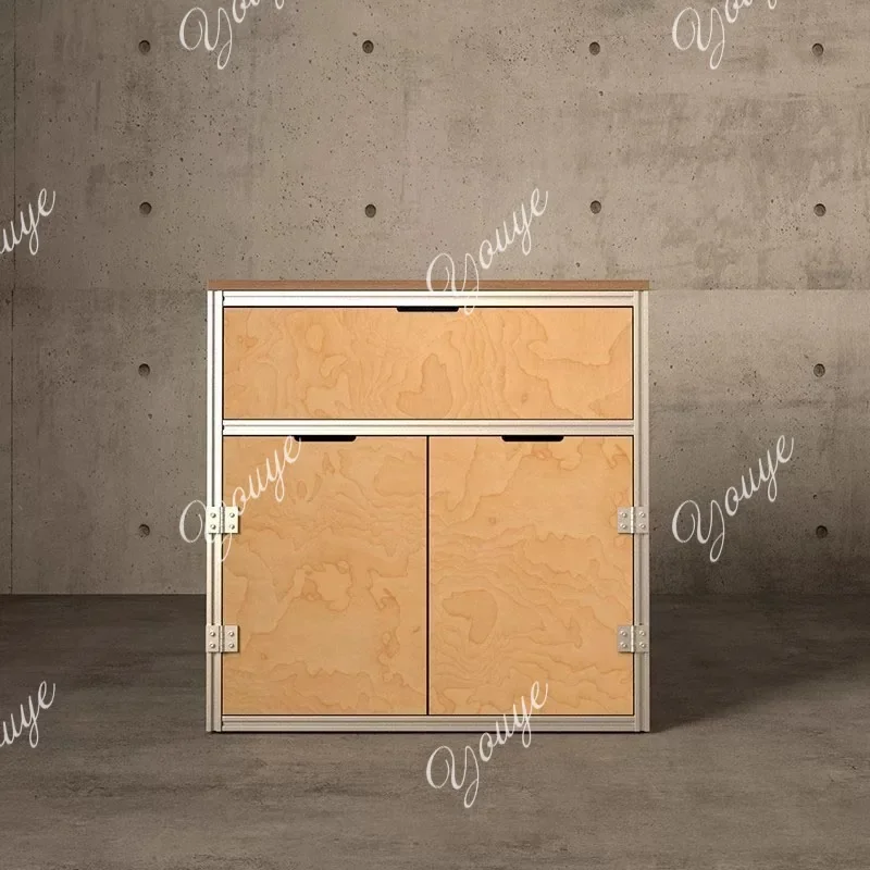 J Log Wind Aluminum Profile Birch Ocean Board Side Cabinet Modern File Cabinet Household Coffee Cabinet