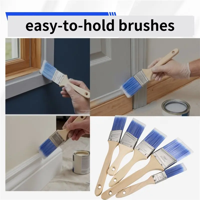 AEE6-5 Pack Flat And Angle Brushes In Assorted Sizes, Paint Brushes For Walls,Wall Paint Brushes, Furniture Paint Brushes
