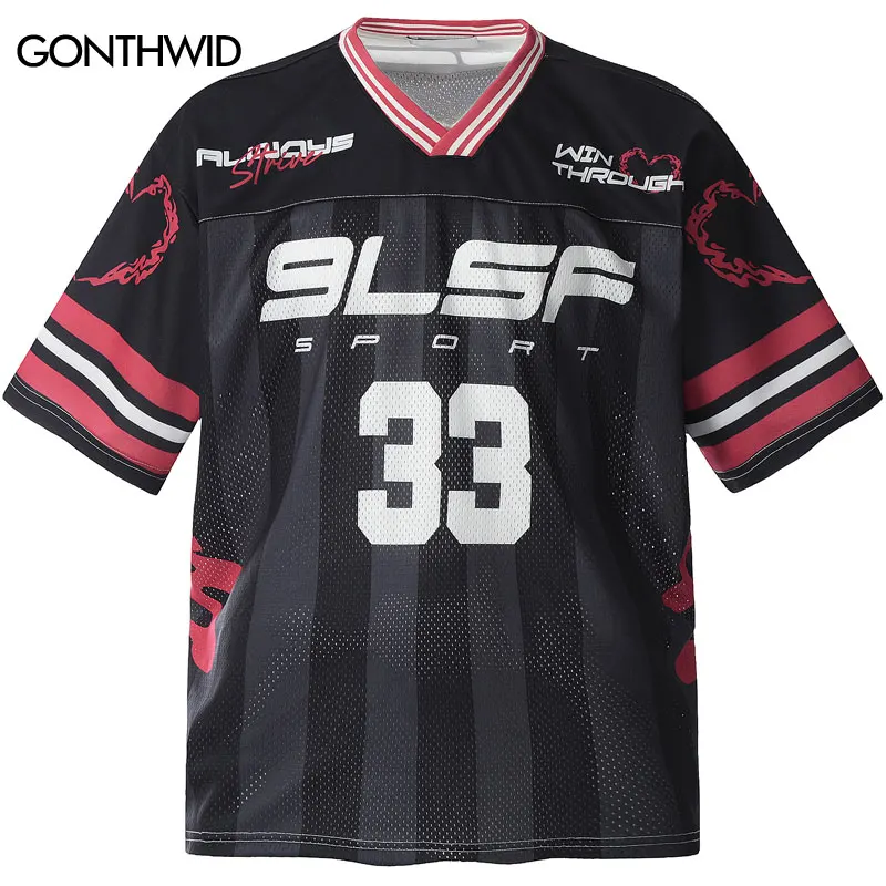 

Vintage Mesh Jersey T-Shirt Y2K Streetwear Graphic Printed Patchwork Sport Oversized Tshirt Hip Hop Harajuku Casual Urban Top