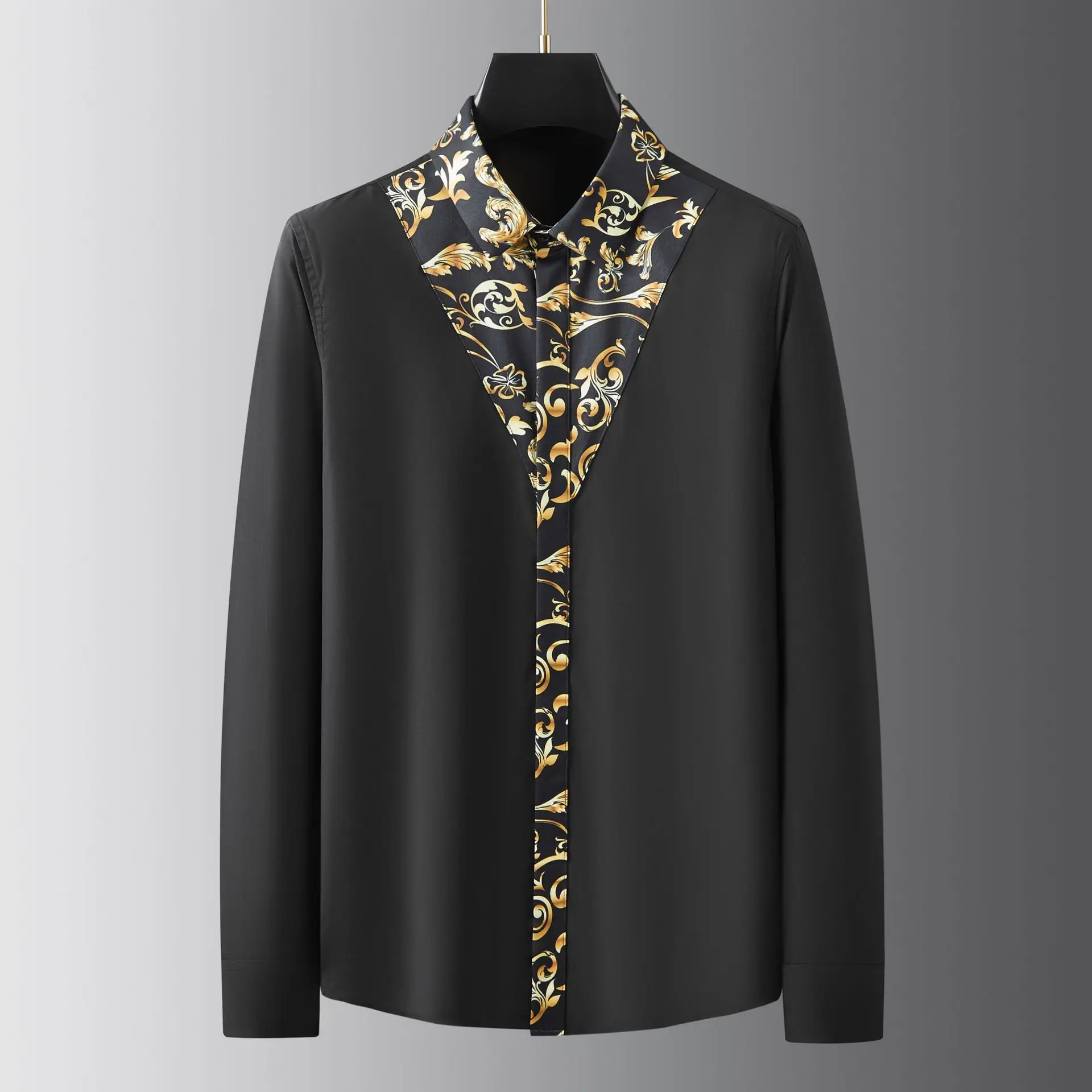 

Trendy Retro Patchwork Men's Long Sleeved Shirt Fashion Business Casual Formal Dress Shirts Social Party Streetwear Men Clothing