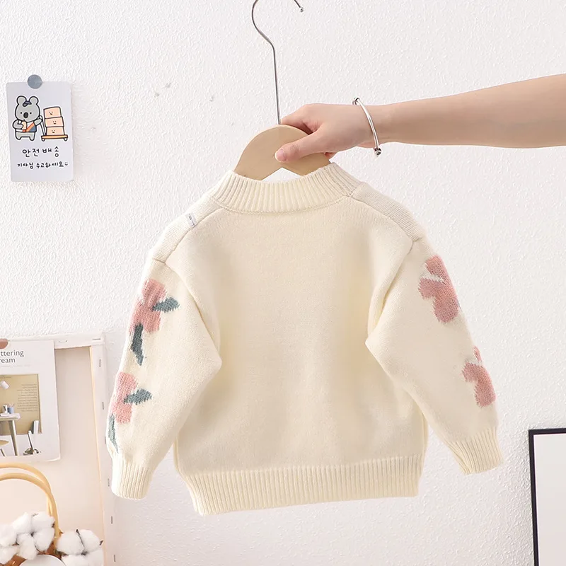 Girls Floral Knitted Sweaters Autumn Toddler Pullover Knitwear Cotton Clothes Baby Kids Outwear Appliques Sweater Tops GY06041 image 4