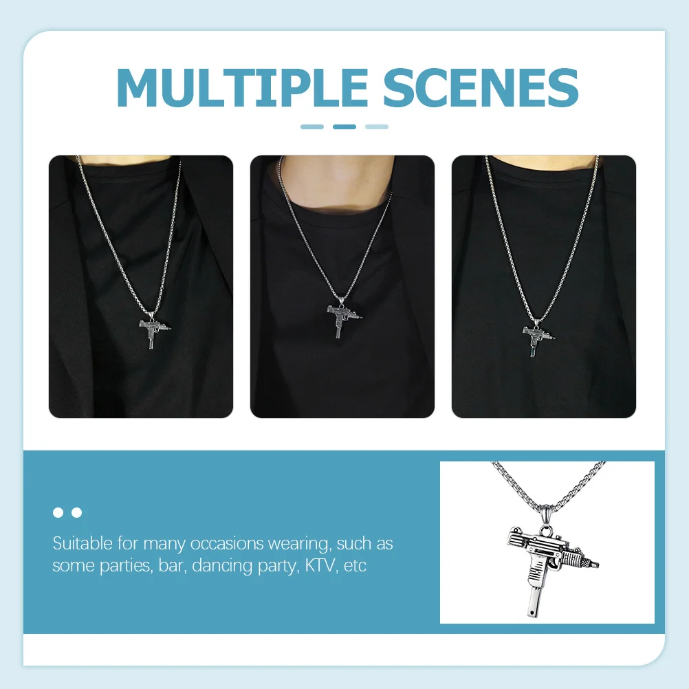 

Gun Shaped Necklace for Men Unique Design Pendant Hip Hop Punk Style Cool Chain Jewelry Gift for Boyfriend Father Valentine