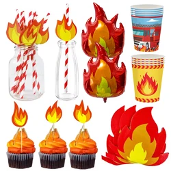 Fire Theme Disposable Paper Straws Drinking Straws Cupcake Toppers Kid Birthday Party Decor Baby Shower Fireman Party Supplies