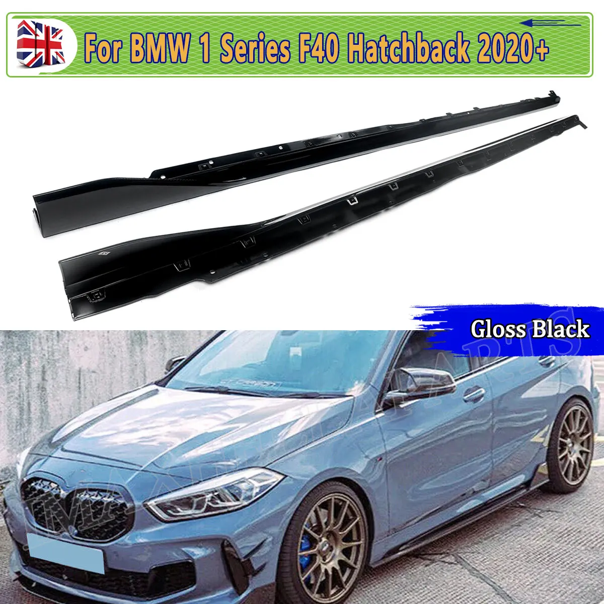 Jupes latérales noires brillantes pour BMW série 1 F40, jupes latérales Hatchback 2020 2021 2022, Extension de pare-chocs, accessoires de voiture