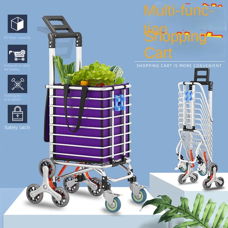 

Cart Household Folding Shopping Cart Luggage Trolley Shopping Cart Lightweight Lever Car Hand Buggy Portable