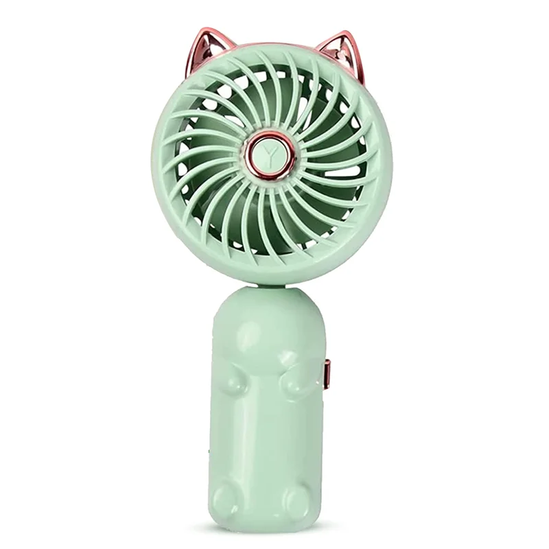 ABAG 1 Piece Mini Fan Foldable Small Fan With Cat Ears With USB Rechargeable Battery (Green)