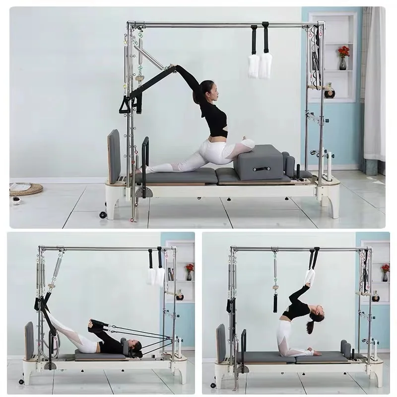 Home and Studio Gym Fitness 3 in 1 Cadillac White Wood Pilates Reformer with Tower