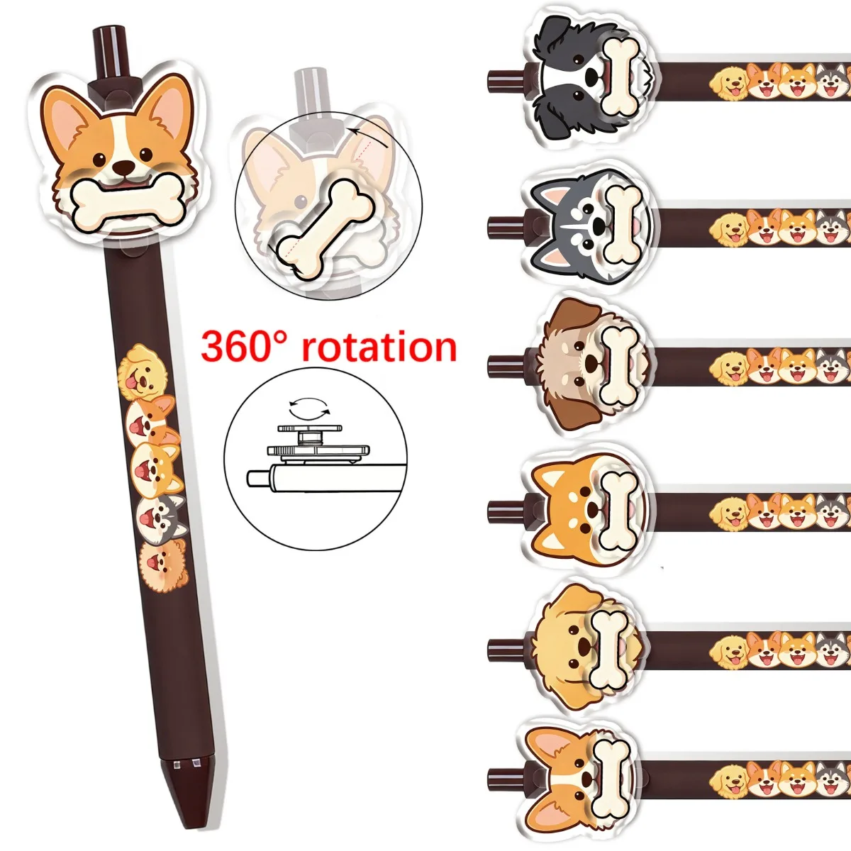 

6pcs/10PCS Dog-Loving Bone Rotatable Stress-Relief Ballpoint Pens Student Writing Pens Gift Pens Relaxing Stationery