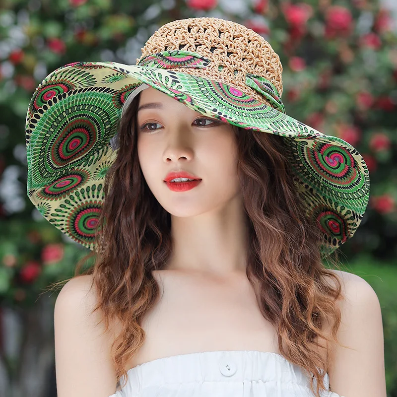 Sombrero de paja plegable con protección UV para mujer, visera para el sol, playa, 2023