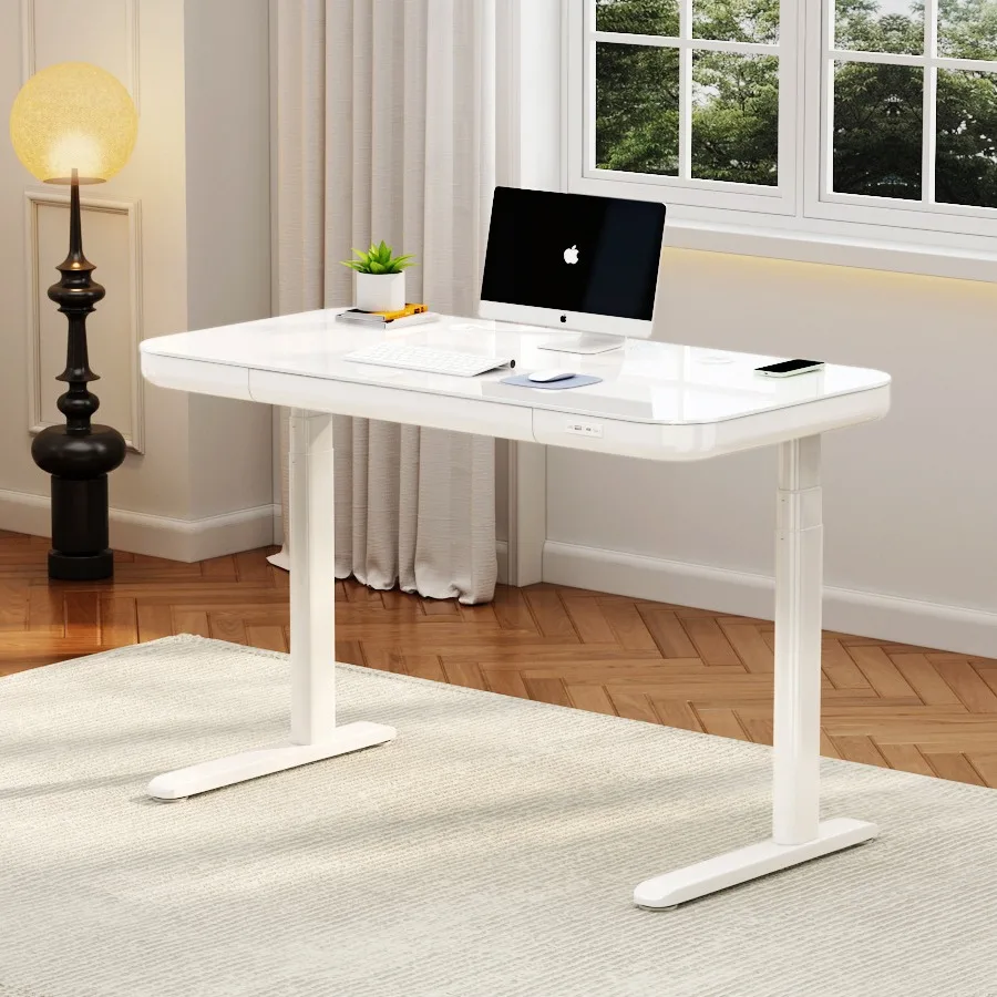 Meja lipat baru, untuk rumah, ruang belajar, kaca tempered, kaki logam