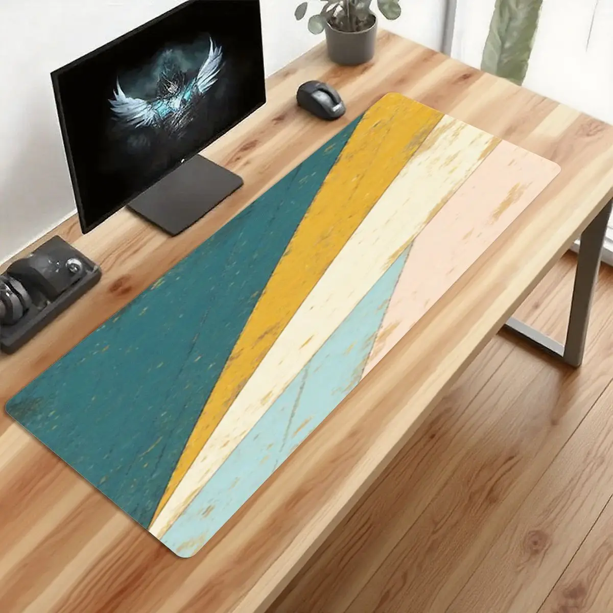 1 قطعة لوحة ماوس مطاطية أنيقة تصميم هندسي للمنزل مكتب الألعاب مكتب الملحقات الزخرفية متعدد الألوان شكل عدم الانزلاق Func