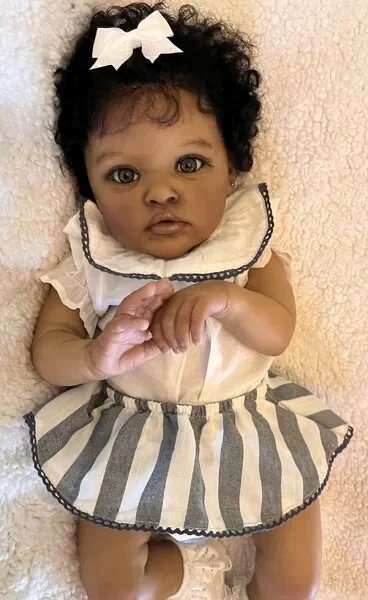 Customized Limited Supply 22inch Reborn Baby Chantal Dark Skin  Finished Doll with Different Dress With Hand-Rooted Hair