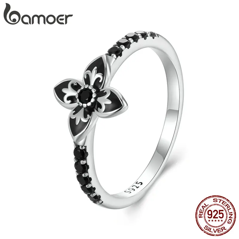 BAMOER anello da dito con fiore al tramonto in argento Sterling 925 genuino per le donne anello in argento di lusso regalo di compleanno di