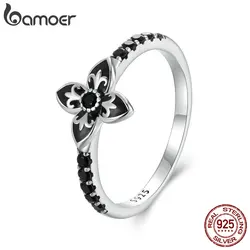 BAMOER anello da dito con fiore al tramonto in argento Sterling 925 genuino per le donne anello in argento di lusso regalo di compleanno di gioielleria raffinata