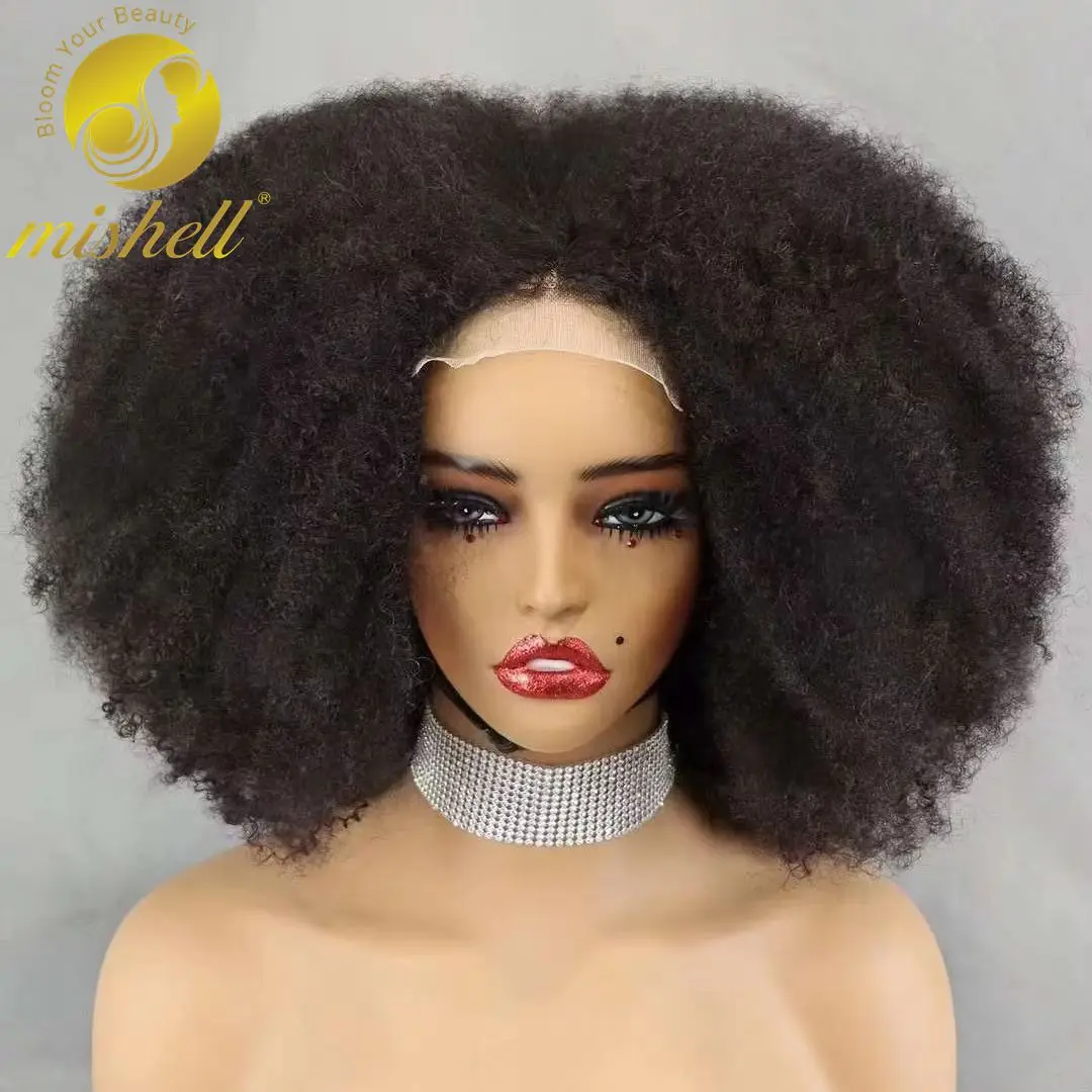 

300% Density Natural Afro Kinky Curly Human Hair Wig Bob Wigs 16 Inch Short 4x4 Lace Closure Curly Wigs with Baby Hair for Women