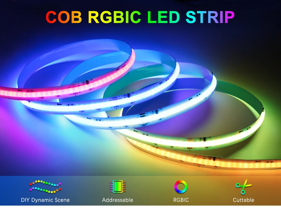 

TUYA WiFi, Bluetooth, пульт дистанционного управления, светодиодная лента COB Light RGBIC 720 светодиодов/м 24 В светодиодная лента RGB IC, погоня цвета, украшение для дома, комнаты
