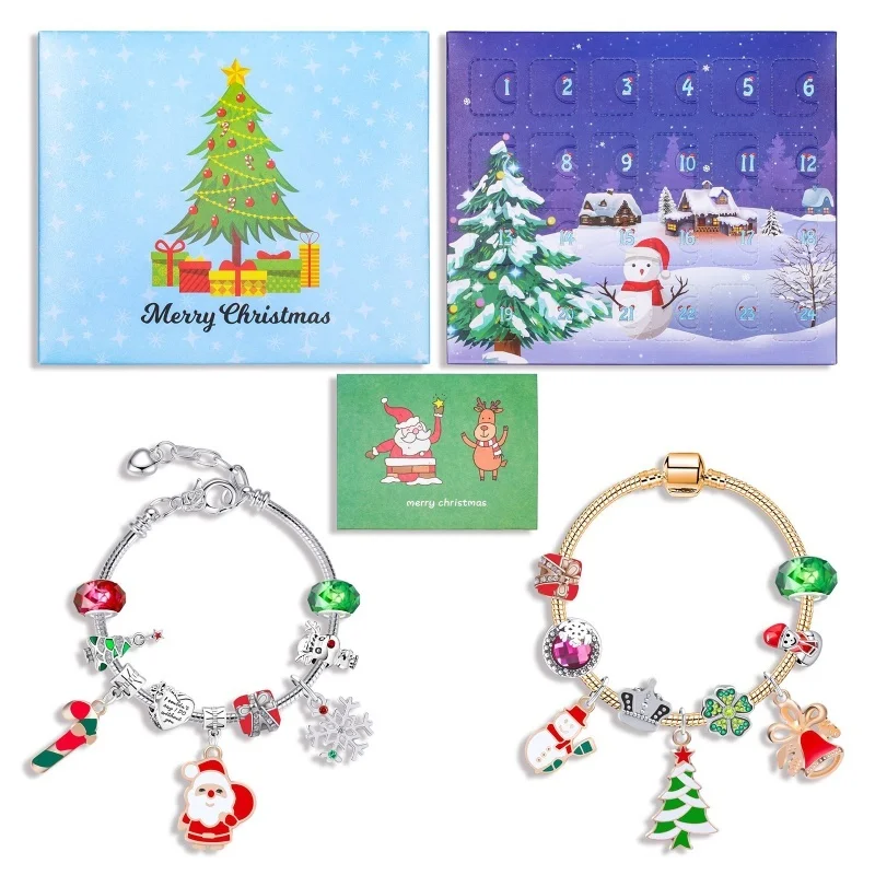Amazon nieuwe collectie 24-raster Kerst Adventskalender envelop blinde doos DIY armband met wenskaart voor kindercadeau