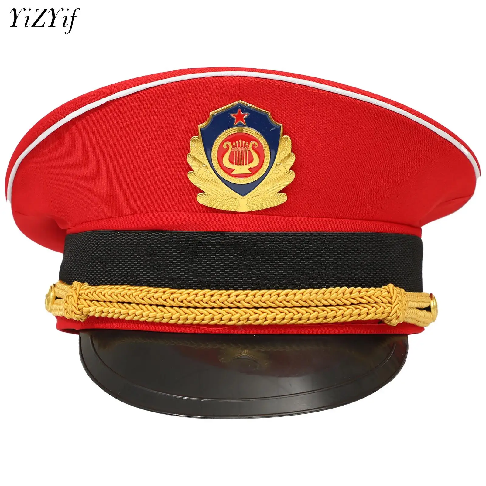 Military Hat Leather Hat Adult Kids Flat Top Badge Locomotive Retro Military Caps Punk Cortical Police Hat Halloween Performance