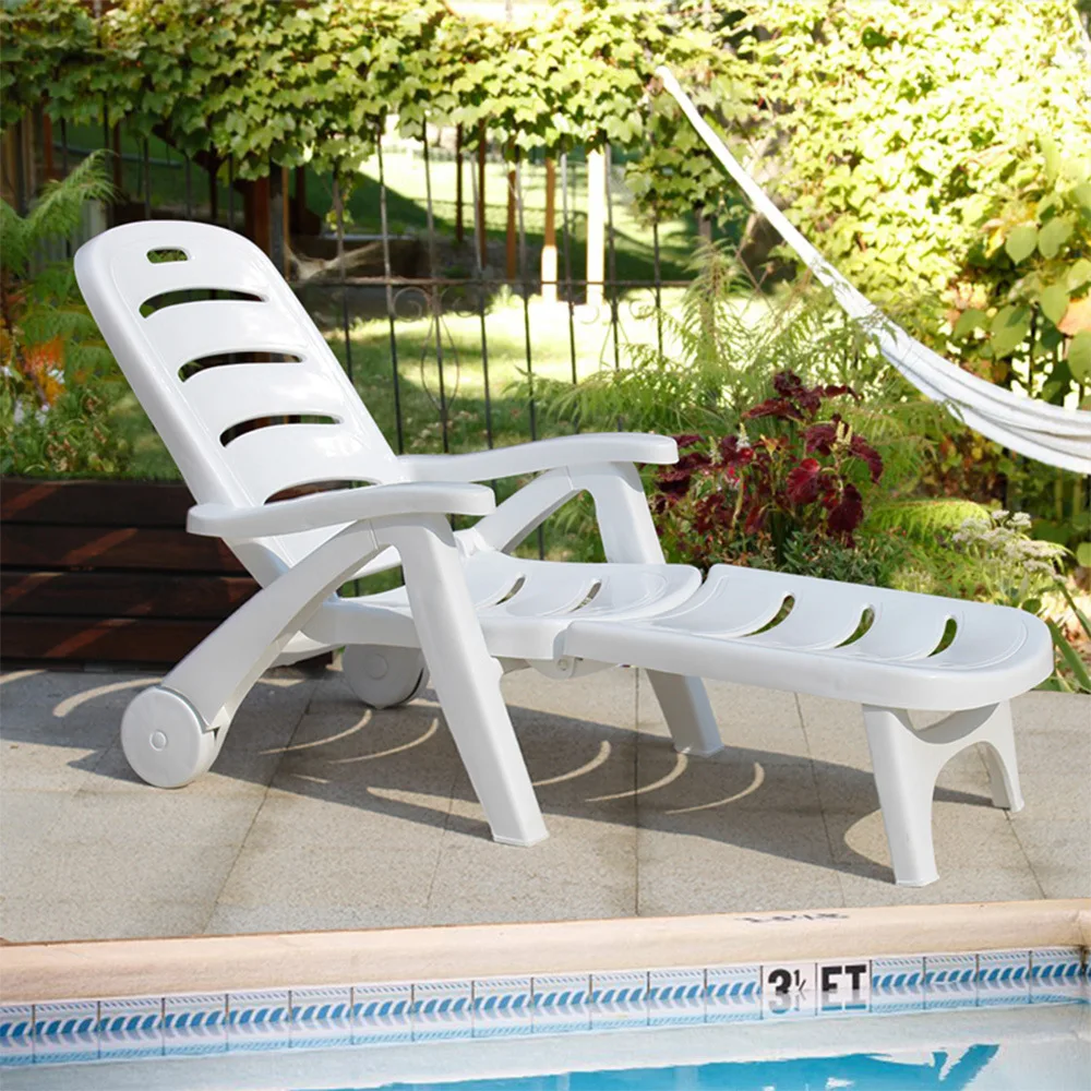 Outdoor beach lounger plastic back chair casual coffee table swimming pool adjustable folding chair hot spring lounger