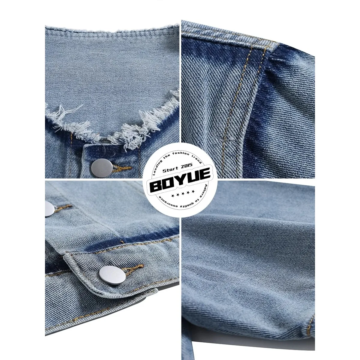 

oulder Pad ort Sve Men's Denim irt No Collar Hip Hop Workwear American High Street Sle Spring Outerwear Trendy