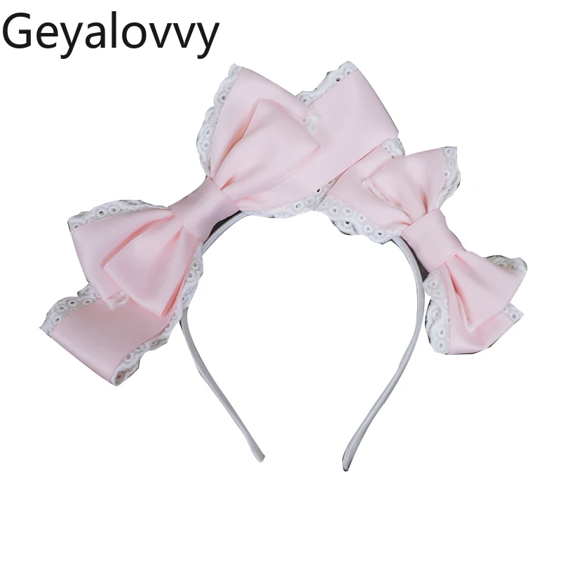 Fascia per capelli KC con fiocco in pizzo rosa blu per ragazza giapponese fatta a mano Dolce principessa Amore Versatile clip Lolita Copricapo Accessori per fiocchi per capelli