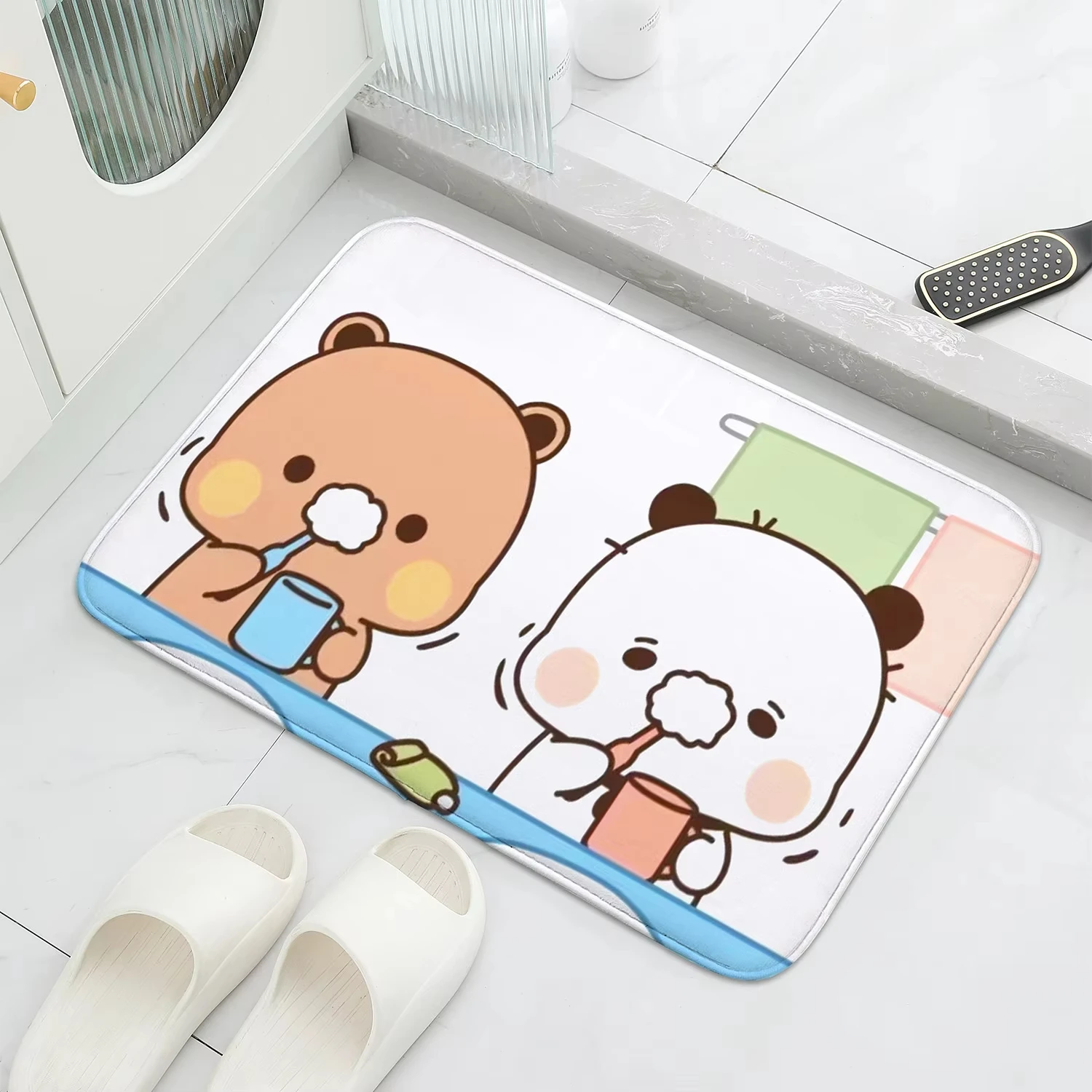 

VIKAMA Cute Bear Couple Flannel Carpet Water-Absorbing Bathroom, Toilet, Bedroom Entrance, Living Room Floor Mat Home Decoration