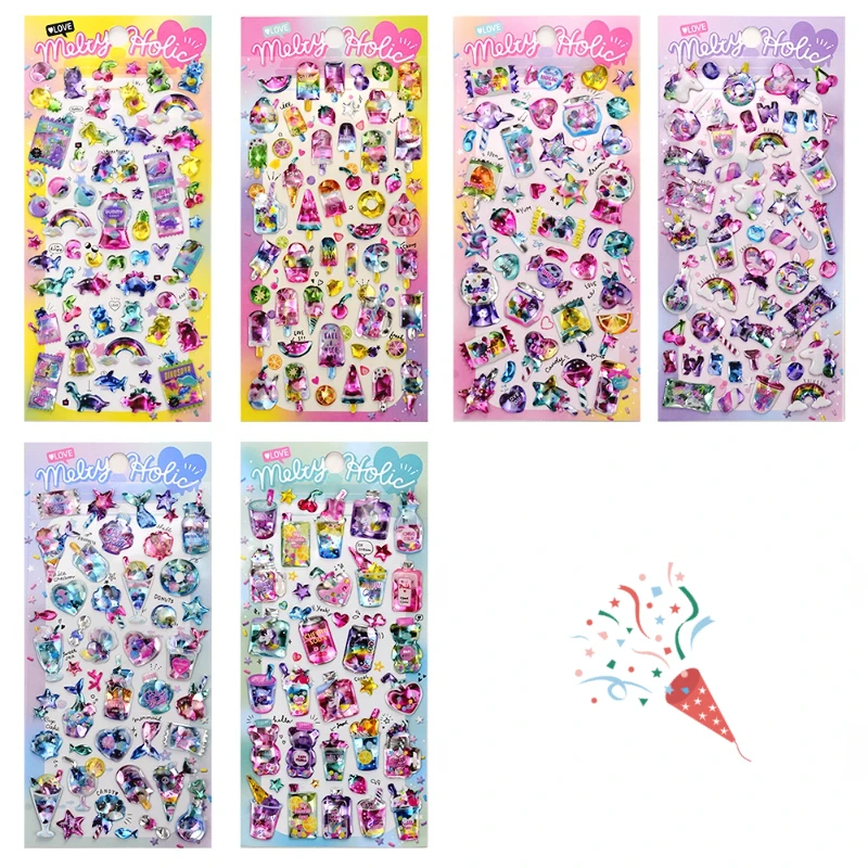 2 pcs/lot Kawaii Animals&Dessert&Candy 3D Crystal Decor Stickers Scrapbooking Diy Journaling Stationery Diary Sticker Gift