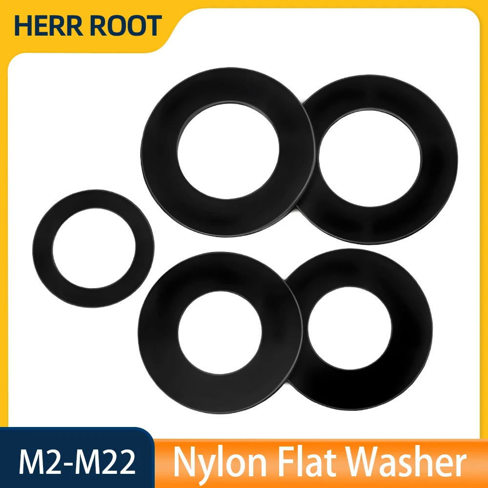 M2 M2.5 M3 M4 M5 M6 M8 M10 M12 M16 M20 M22 Black Nylon Flat Washers Insulating Plain Gasket Sealing Ring Spacer Flat Washer