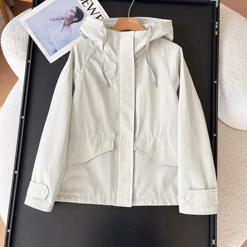Windbreaker Coat Women Spring Autumn 2026New Fashion Solid Hooded Short Jacket Ladies Loose Versatile Casual Overwear Female Top