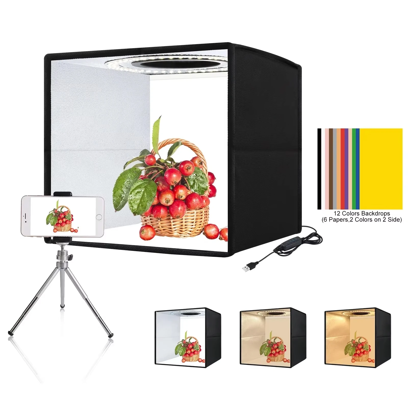 Mini Photography Lightbox With 6/12 Colors Backdrop,25/30/40CM Folding Photo Studio Light Box,Photo Studio Shooting Tent Box Kit