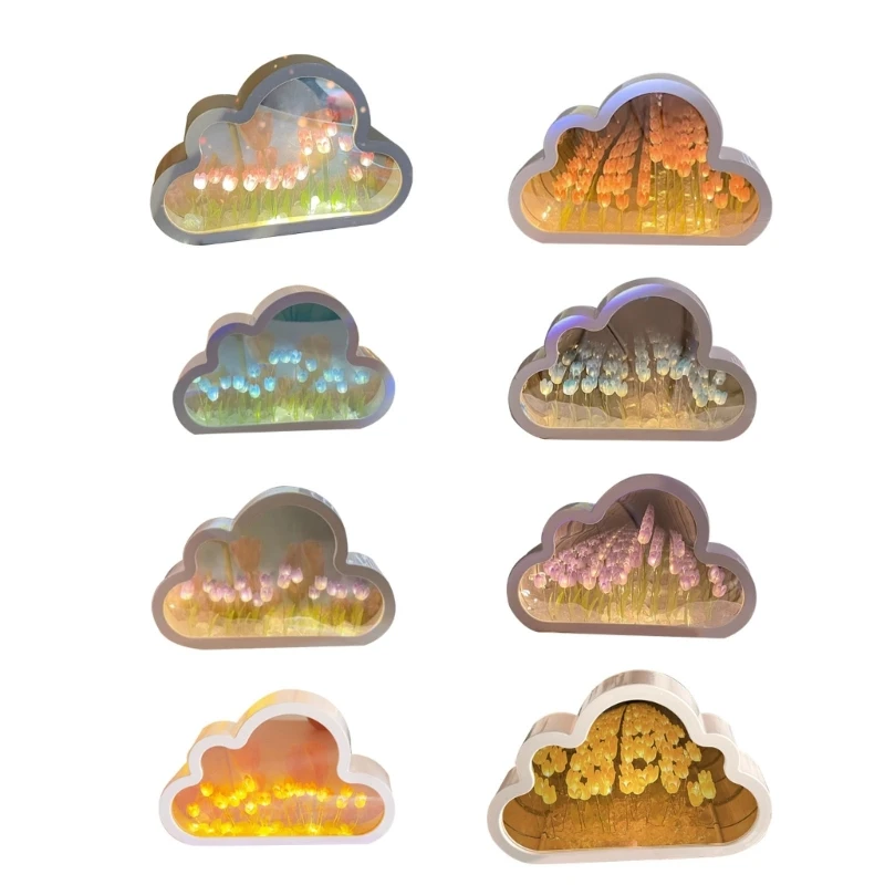 Cloud ดอกทิวลิปโคมไฟสำหรับกระจกห้องนอน Night Light ผีเสื้อบรรยากาศแสง Dropship