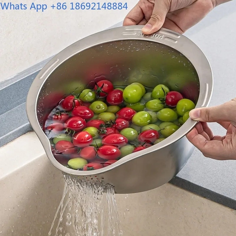 Quick Draining Non-Scalding Thickened 304 Stainless Steel Rice Washing Fruit Vegetable Washing Basin Draining Basket