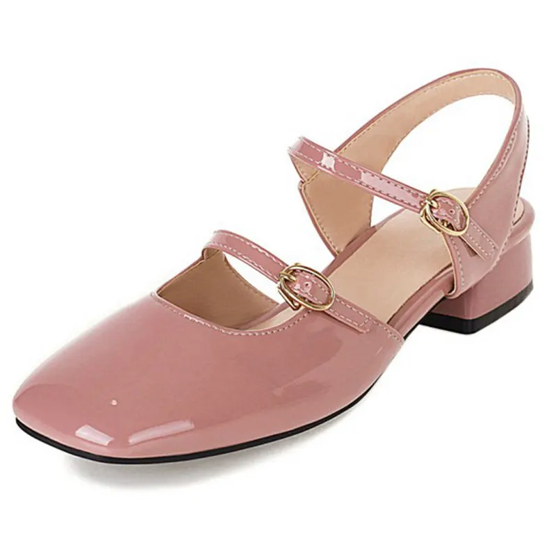 

ORCHA LISA Shoes Women New 2026 Women Sandals Round Toe 3cm Block Heel Patent Leather Buckle Classic Vintage Big Size 34 43