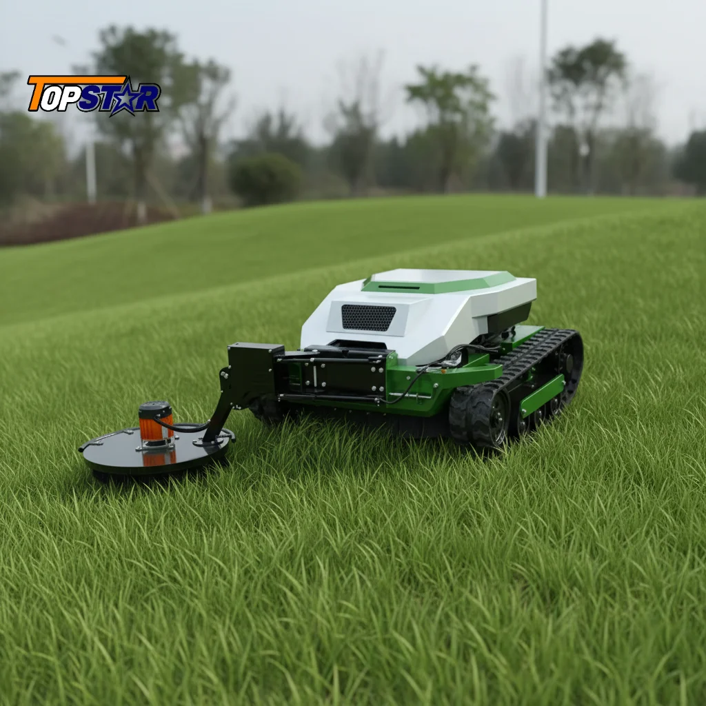 

Electric Tracked RC Lawn Mower Cordless Remote Control Mower for Garden Farm and Large Area Use