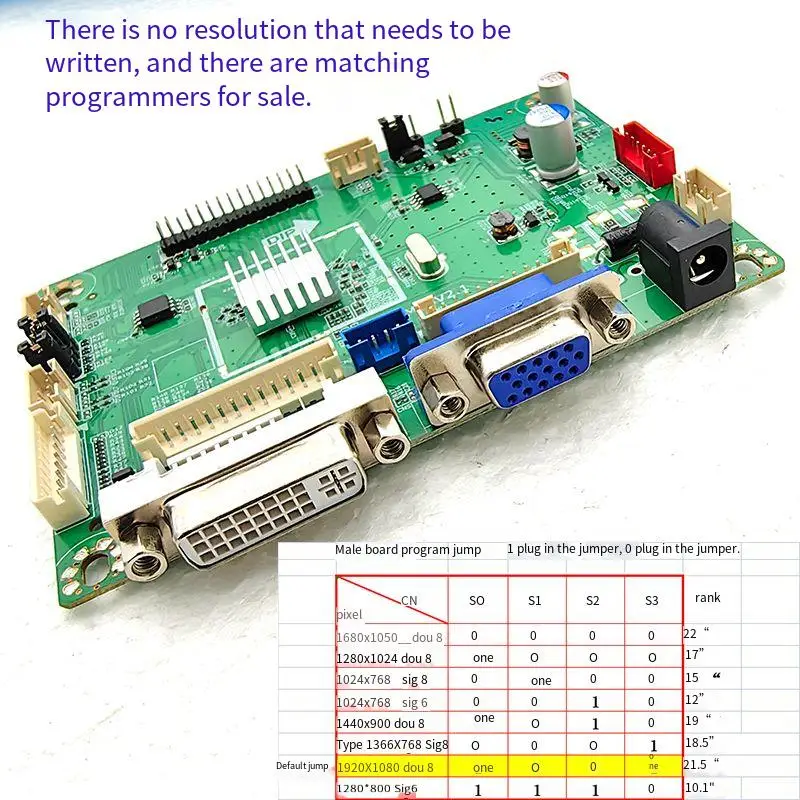 M53V2.1 program-free DVI+VGA built-in PH interface LCD write-free driver board 53 chip can adjust the front and back screen