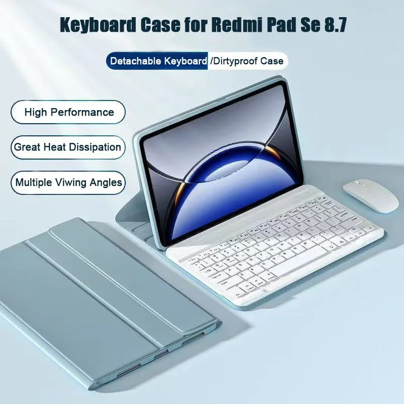 For Redmi pad SE 8.7 inch Case with Bluetooth Keyboard,Detachable Wireless Keyboard+Tablet Cover Redmi K pad 8.8 SE 8.7