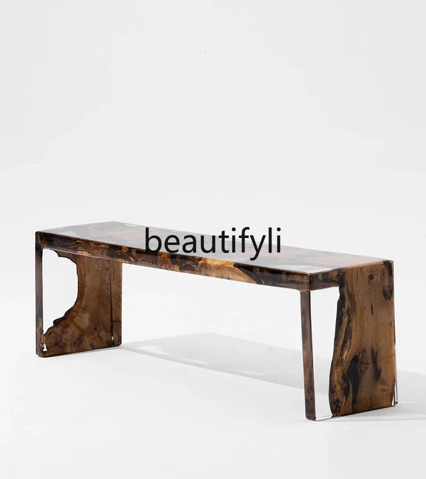 

Gold camphor wood amber resin bench side few large horizontal hall shoe change stool coffee table