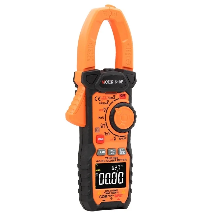 VICTOR 610E 6000 Counts LCD Display True RMS Smart Digital Clamp Multimeter AC DC 1000V 1000A With DCA ZERO NCV Live Test Meter