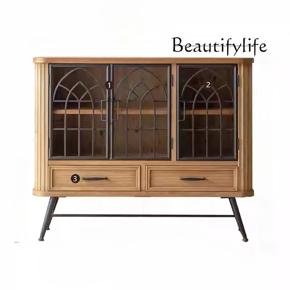 

LX49American medieval solid wood dining side cabinet entry iron home simple entrance decorative cabinetSSS