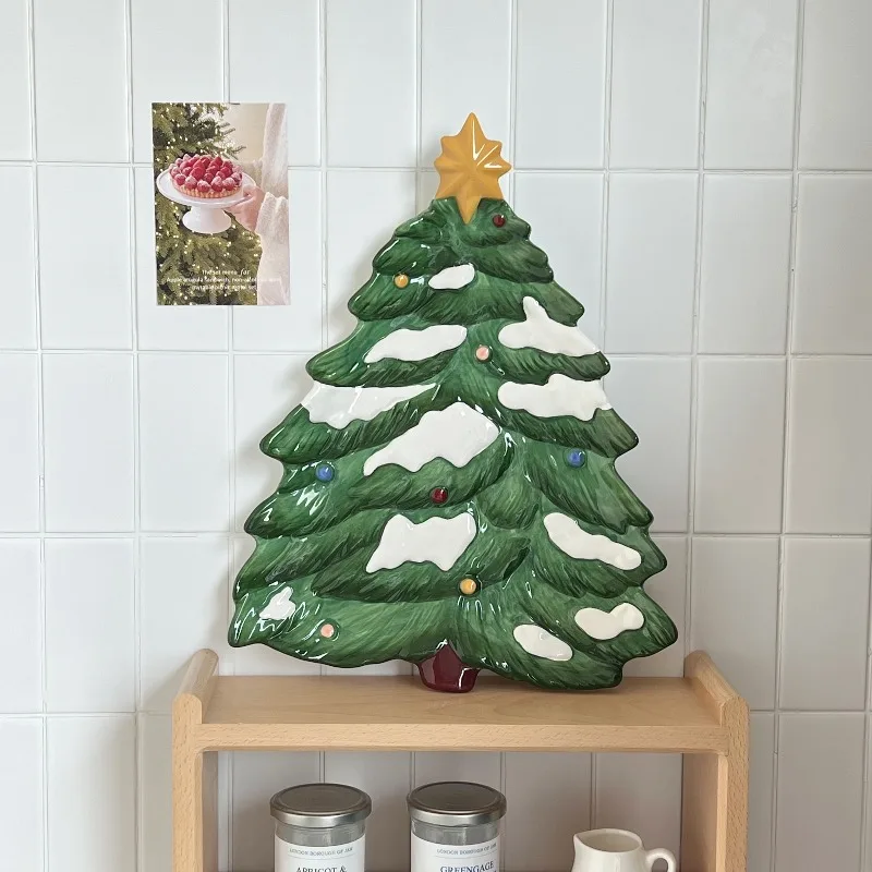 Christmas Tree Ceramic Fruit Plates Elegant Serving Tray Festive Holiday Party Decor Unique Christmas