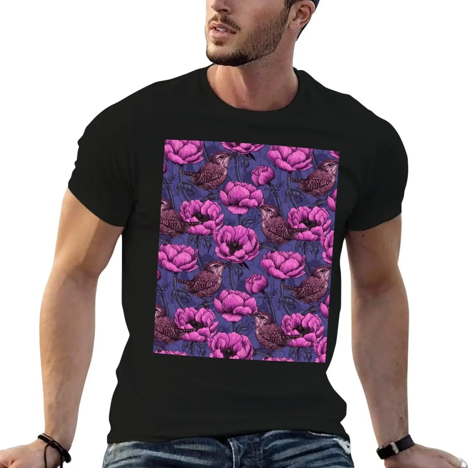 Wrens in the anemone garden T-Shirt topping graphic t shirt vintage oversized vintage t shirt men