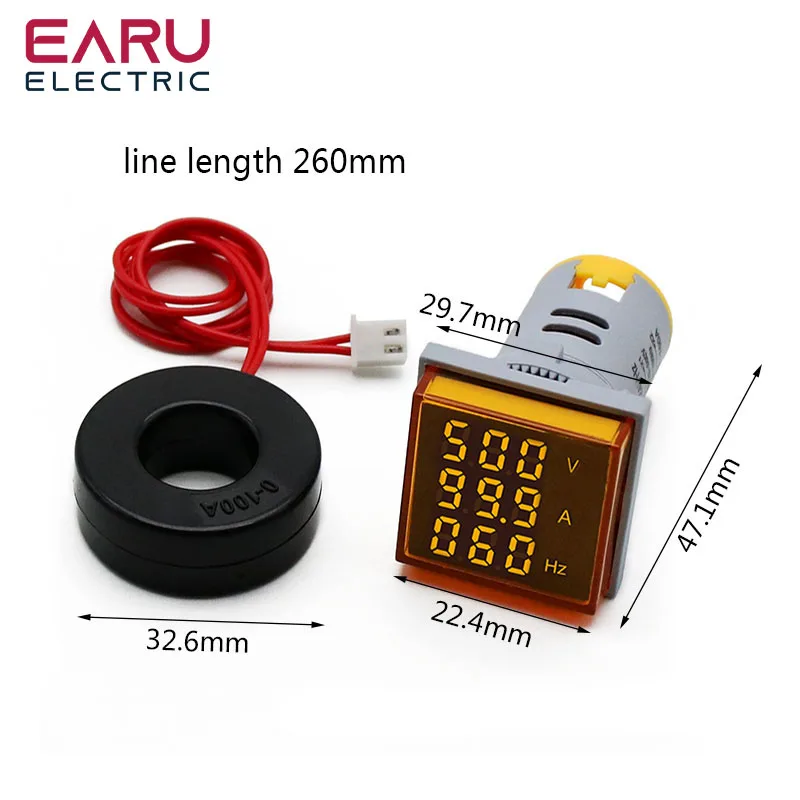 Imagem -02 - Digital Quadrado Led Voltímetro Amperímetro Hertz Medidor Luzes de Sinal Tensão Freqüência Atual Combo Medidor Indicador Tester ac 20500v