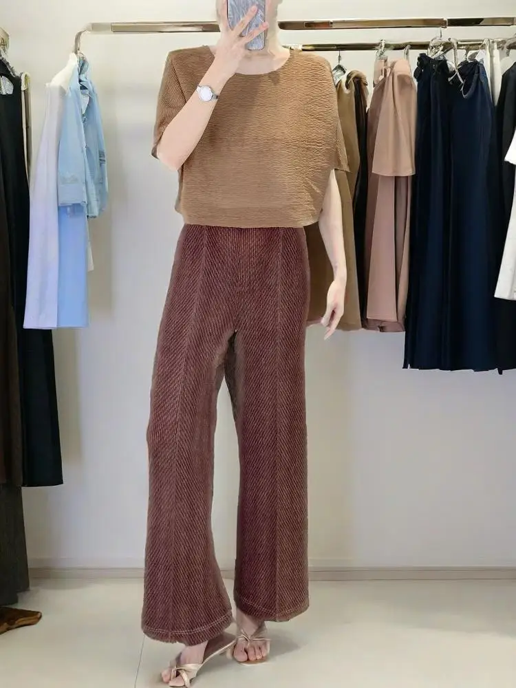

Короткая женская футболка Miyake, легкая и дышащая, простая и универсальная, свободный топ, удобная повседневная женская одежда
