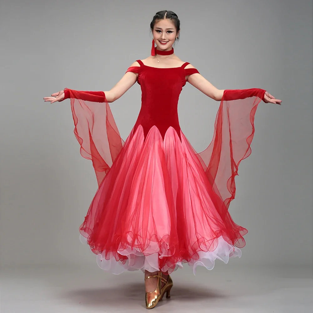 Ballroom Dance Costumes Practice Dance Velvet Dress Sleeveless Modern Waltz Tango Ballroom Dance Costumes Women's Flamenco Skirt