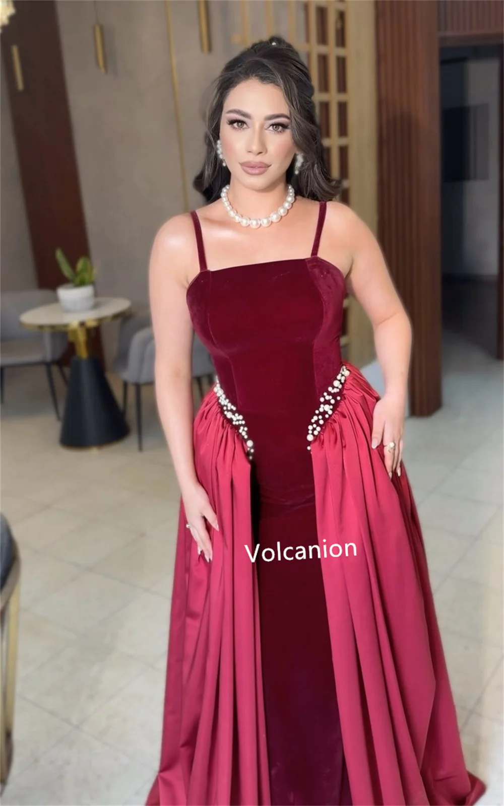 Customized Velour Beading A-line Spaghetti Strap Long Dresses Bespoke Occasion Evening Simple Elegant Modern Style