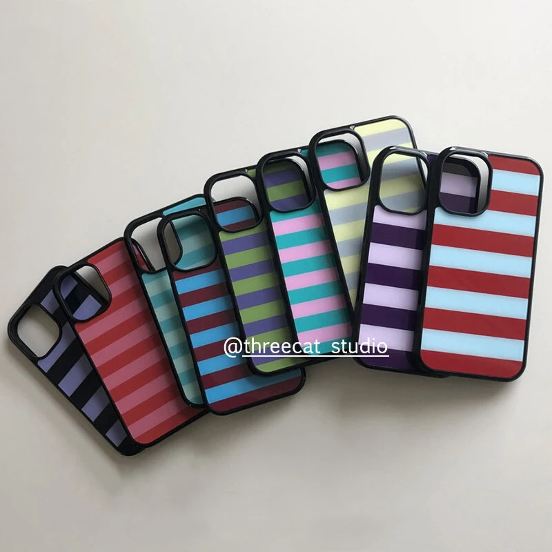 Coque de téléphone coréenne à rayures colorées alternées pour iPhone 17 Air 16 Pro Max 15 14 Plus 13 12 11, coque arrière en silicone antichoc
