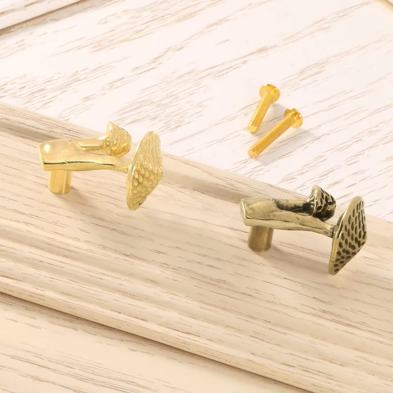 Brass mushroom door handle, cute wardrobe drawer, wine cabinet handle, perforated decorative wall, creative mushroom copper hook