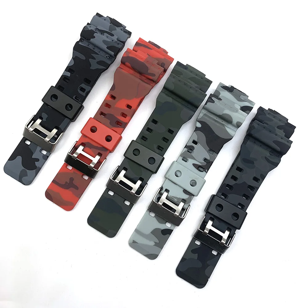 Rubber Watch Strap For  G Shock Replacement Black Camouflage Sport Waterproof Watchbands Accessories 16mm Watch Belt