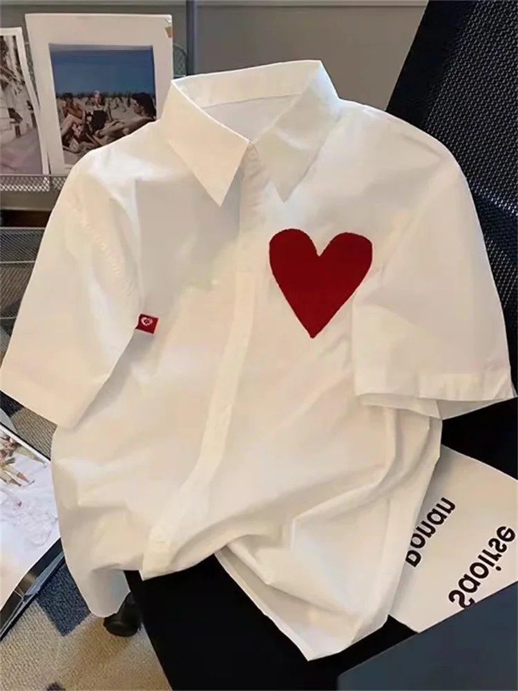 

Casual Fun Heart Ne ort irt Men's Summer Design Sense Youthful Temperament irt White Simple Ele